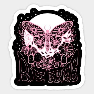 Be Free Luna Moth Freedom Design: Mushroom and Flower Serenity Sticker